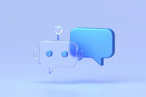 Glassmorphism icon set featuring translucent chatbot bubble and blue messag.. Stock Illustration