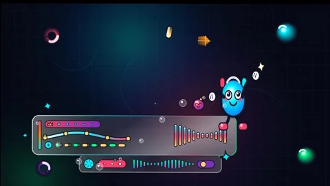 Glassmorphism Lower Third With Equalizers And Dancing Blue Character Stock Footage 341175962