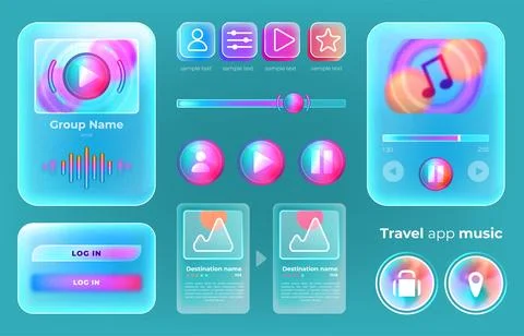 Glassmorphism mobile app with ui kit Stock Illustration