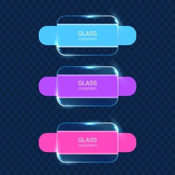 Glassmorphism neon buttons set modern UI design Stock Illustration