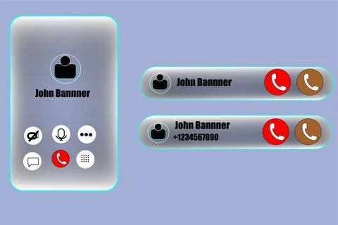 Glassmorphism Phone Call Interface Mockup with Incoming and Active Call Scree Illustrazione stock