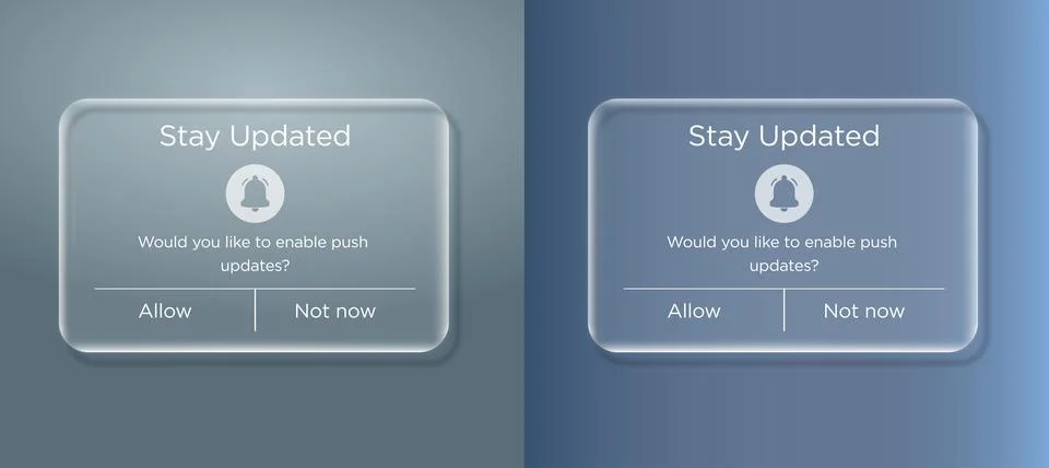 Glassmorphism Push Notification Popup UI with Stay Updated Message Stockillustratie