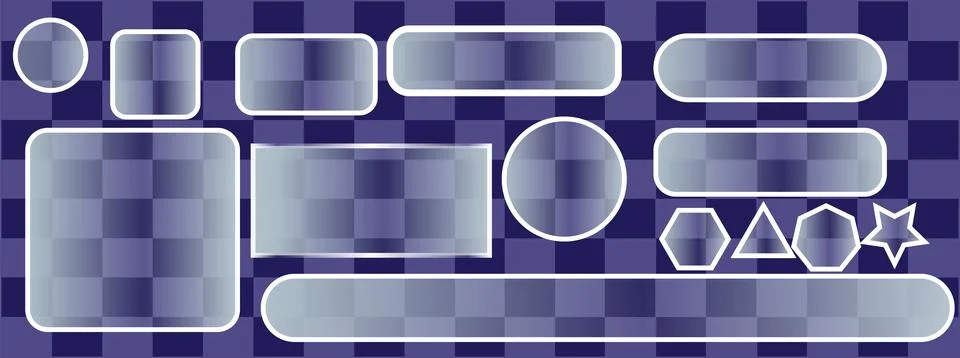 Glassmorphism UI Elements Set Frosted Glass Frames Transparent Shapes Stockillustratie