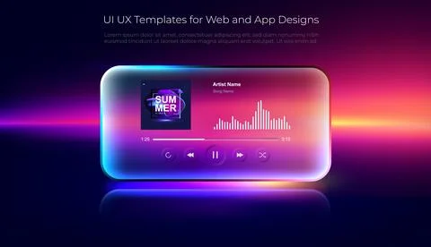 Glassmorphism UI frame with translucent frosted surface, neon gradient glow Stockillustratie