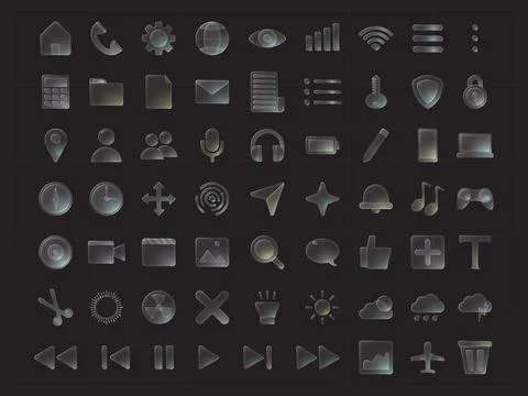 Glassmorphism vector icon pack Stock Illustration