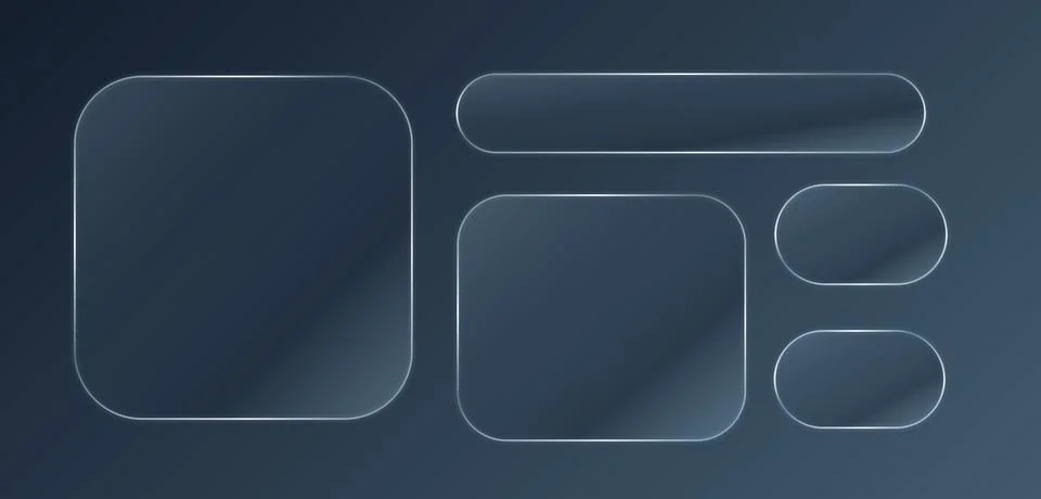 Glassmorphism vector panels with clean luminous borders on dark tech backdrop Stock Illustration