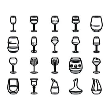 Glassware and tableware icons set for beverages Stock Illustration