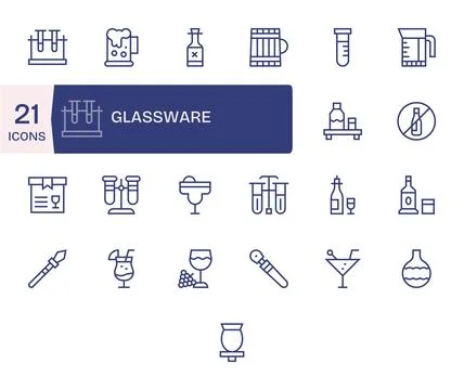 Glassware Exclusive Vector Set featuring 25 Regular Line Display Perfect 12.. Stock Illustration