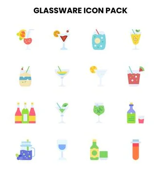 Glassware Flat Graphics Icons Pack Illustrazione stock
