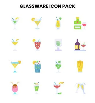 Glassware Flat Set Icons Pack Stock Illustration
