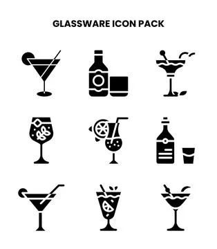 Glassware Glyph UI Icons Pack Stock Illustration