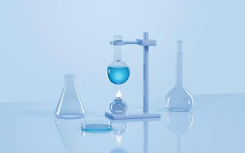 Glassware in the lab, 3d rendering. Stock Illustration