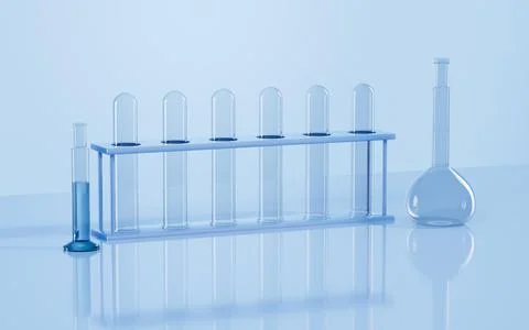 Glassware in the lab, scientific concept, 3d rendering. Stock Illustration