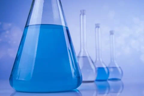 Glassware, Laboratory beakers,Science experiment Stock Photos