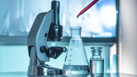 Glassware microscope arrangement Foto stock