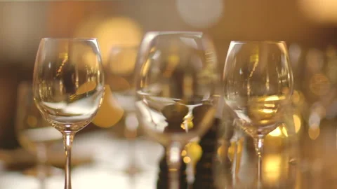 Glassware on Tables at an Upscale Restaurant Stock Footage 141084748