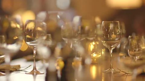 Glassware on Tables at an Upscale Restaurant Video stock 141085433