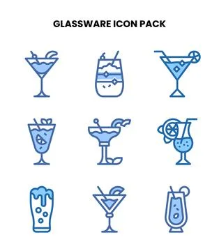 Glassware Two Colour Bundle Icons Pack Stock Illustration