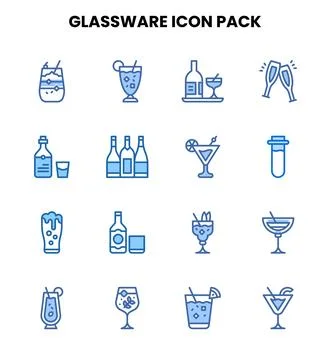 Glassware Two Colour Graphics Icons Pack Stock Illustration