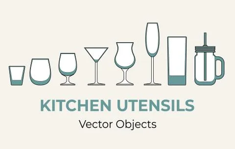 Glassware vector isolate set. Shot wine champagne cocktail brandy cognac balloon Stock Illustration