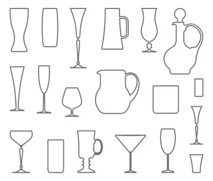 Glasswares. Vector outlines Stock Illustration