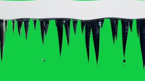 Glassy icicles growing from ice ridge, drip forming falling droplets sparking on Stock Footage 340269559