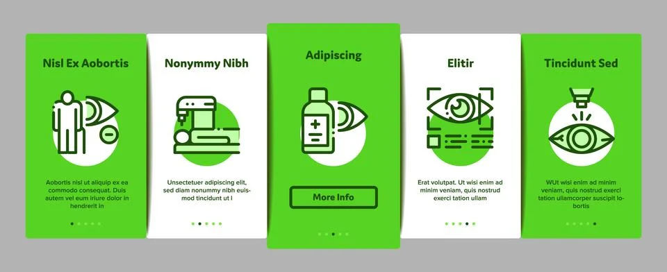 Glaucoma Ophthalmology Onboarding Elements Icons Set Vector Stock Illustration