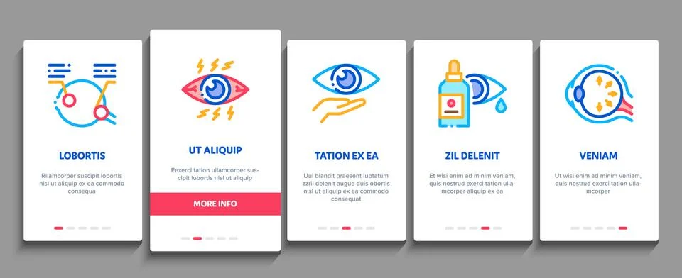 Glaucoma Ophthalmology Onboarding Elements Icons Set Vector Stock Illustration