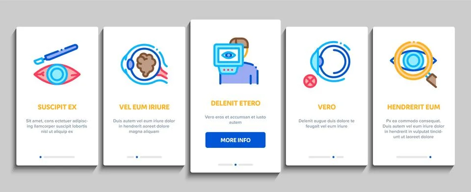 Glaucoma Ophthalmology Onboarding Elements Icons Set Vector Stock Illustration