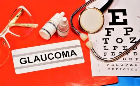 Glaucoma. Text label to indicate the state of health. Stock Photos