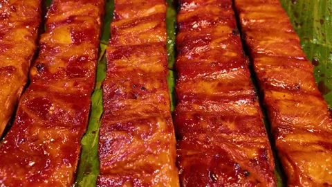 Glazed BBQ Pork Ribs Close Up with Sticky Caramelized Sauce Stock Footage 337420756