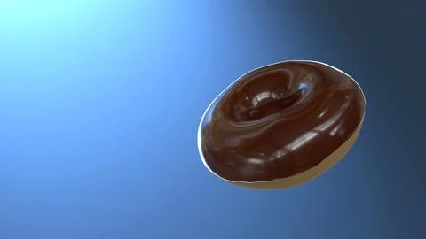 Glazed chocolate donut floating on a gradient blue background with a soft l.. Stock Illustration