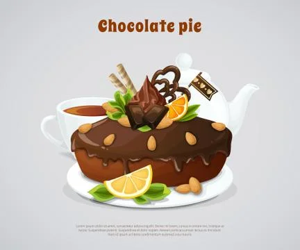 Glazed Chocolate Pie Illustration Stock Illustration