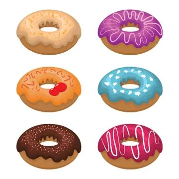 Glazed colored donuts install 3D. Vector illustration on white isolated backg 스톡 일러스트