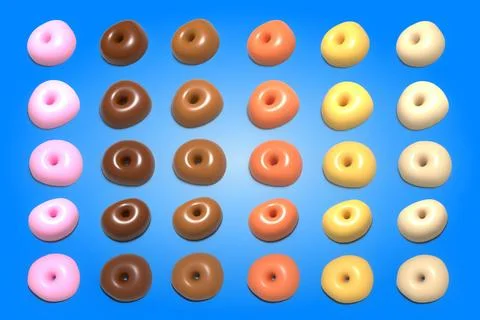 Glazed Donut Bases Collection 3d realistic design set of elements. Illustrazione stock