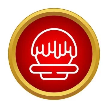 Glazed donut icon inside red gold circle Stock Illustration