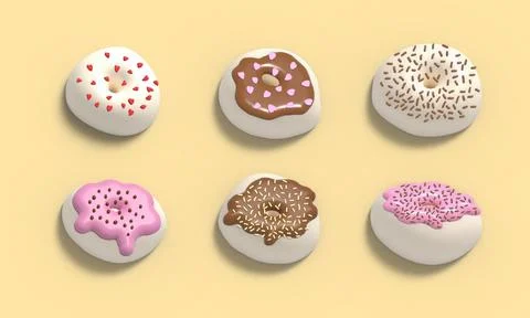 Glazed Donuts Collection 3d realistic design set of elements. Sweet food, d.. 库存插图