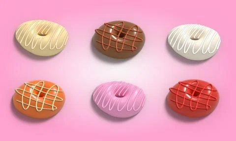 Glazed Donuts Collection 3d rendered realistic design set of elements. Swee.. Illustrazione stock