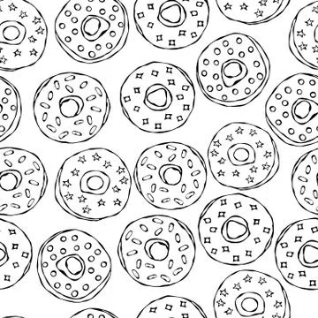 Glazed Donuts Seamless Background. Fast Street Food. Realistic Hand Drawn Ill Stock Illustration
