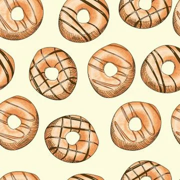 Glazed Donuts seamless pattern. Food Vector illustration. Stock Illustration
