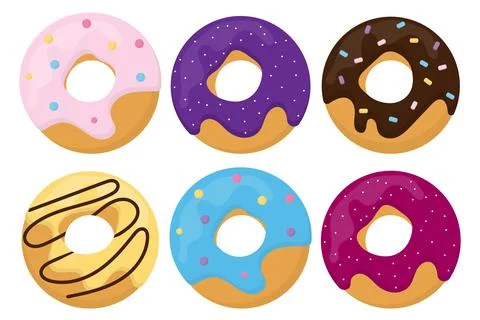 Glazed donuts set. Donuts icons. Bright tasty donuts . Stock Illustration