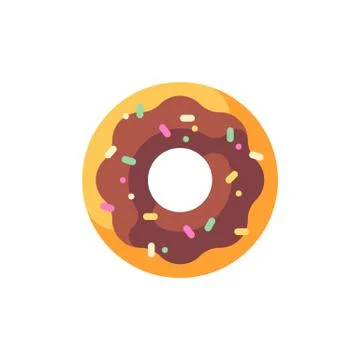 Glazed sprinkled chocolate donut flat icon Stock Illustration