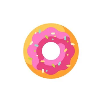 Glazed sprinkled pink donut flat icon Stock Illustration