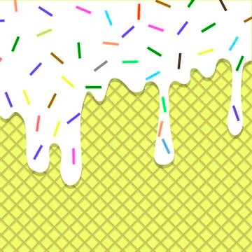 Glazed White Texture. Waffle and Colored Sprinkles Pattern Stock Illustration