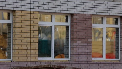 Glazed windows in new brick house, outside view Stock Footage 101838117