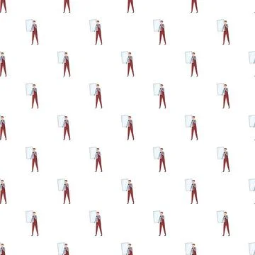 Glazier character holding glass panel seamless pattern Illustrazione stock