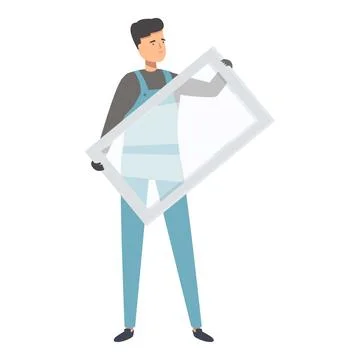 Glazier holding big window glass pane while working Ilustración de archivo