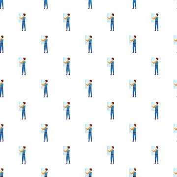 Glazier worker installing window glass pattern Stock Illustration