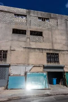 Glazier workshop in a house with destroyed windows after a Beirut blast, Leba Stock Photos