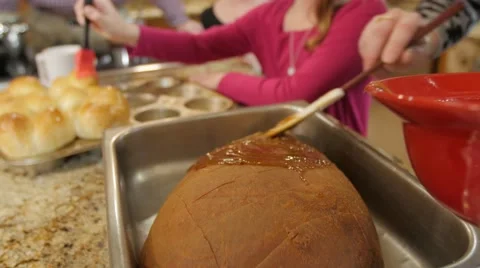 Glazing The Christmas Ham Stock-Footage 64185374